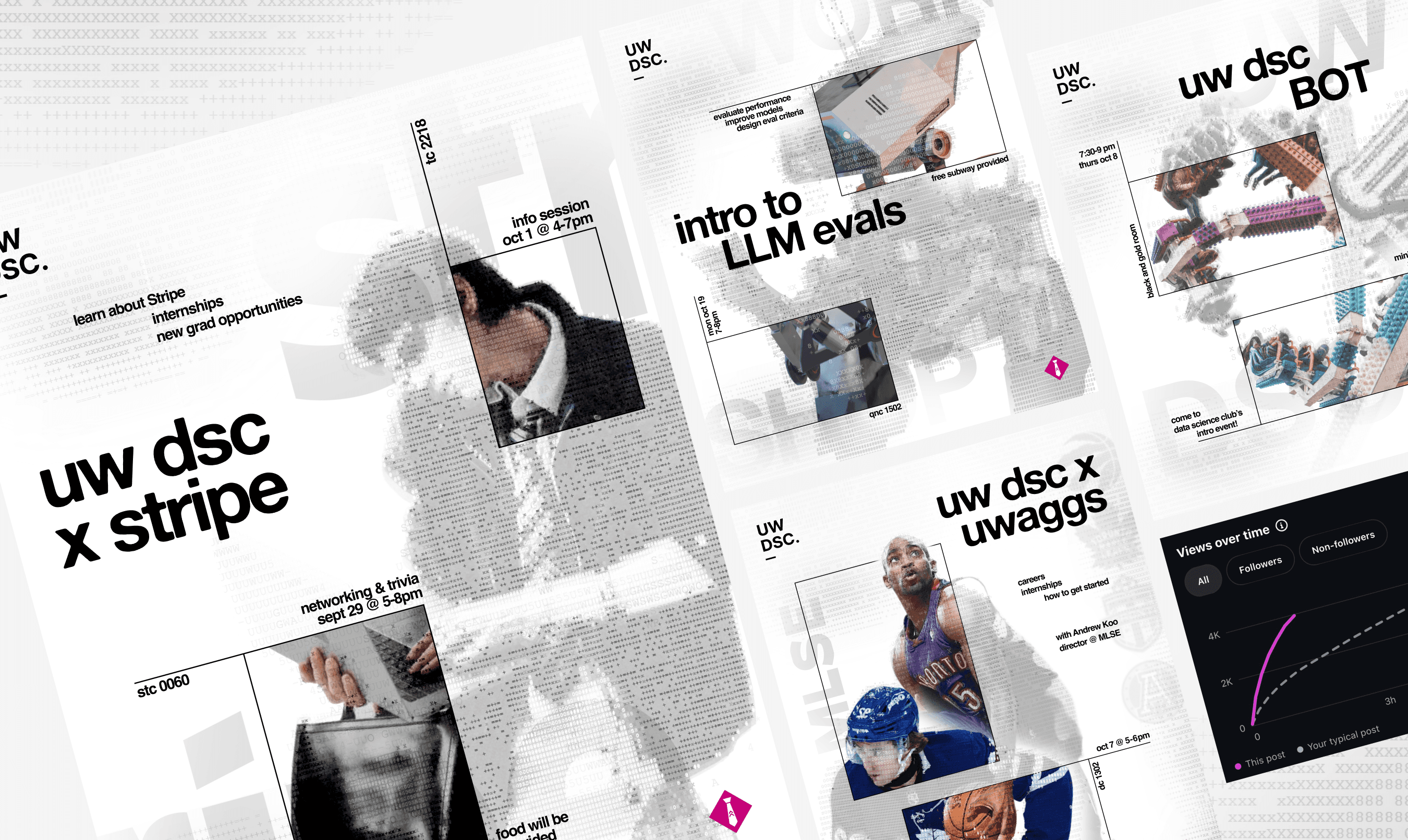 UW DSC event posters — BOT, x UWAGGS, x Stripe