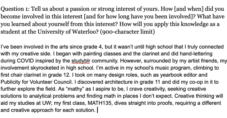 UW admission information form, question 1
