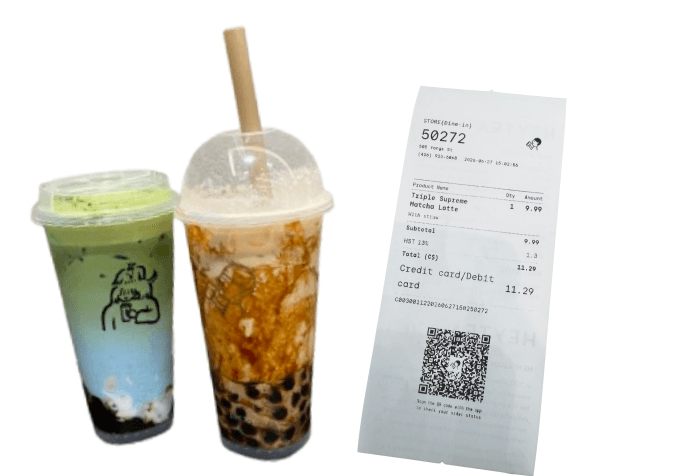 heytea drinks and receipt